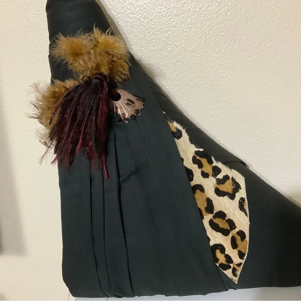 “RARE” Brand Custom Silk, Decorative Pillow Leopard Fur, Feathers